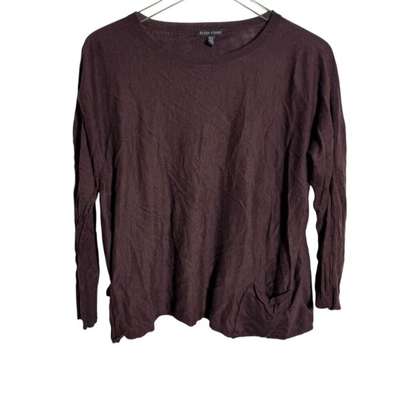 Eileen Fisher System size Large Organic Linen blend sweater top dark brown - Picture 3 of 6